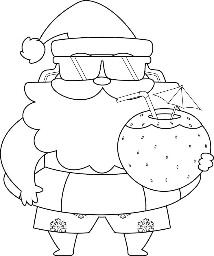 Summer Santa Claus Holding Coconut Drink With Umbrella Tube Wearing Float Ring 20412 6591