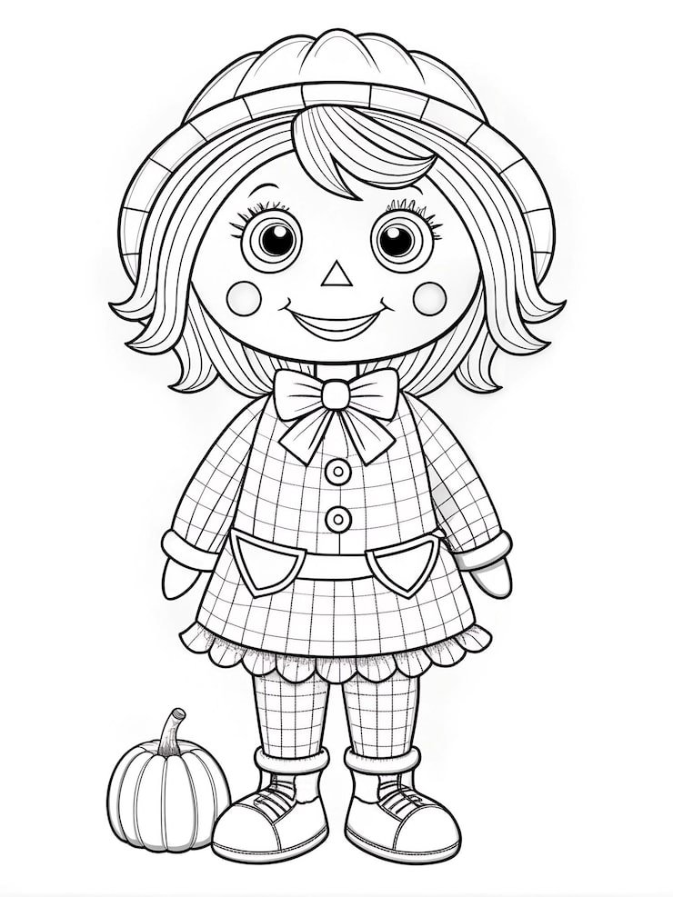 Sweet Scarecrow Character With Pumpkin Black White Harvest Thanksgiving Coloring Books 1186770 1272