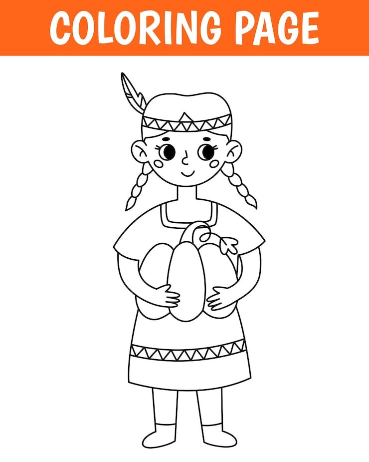 Thanksgiving Coloring Page Cute Print With Line Indian Printable Worksheet With Solution School Preschool 563230 1025