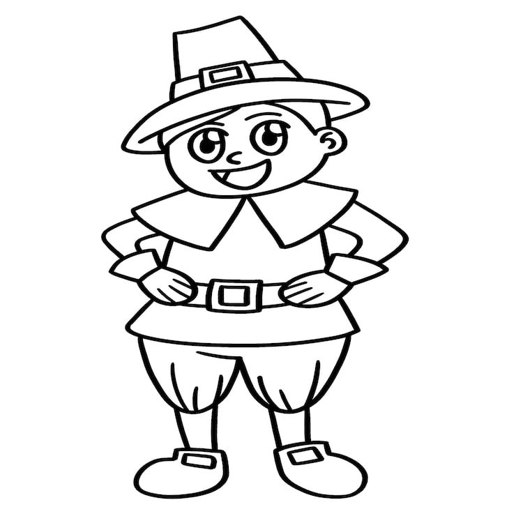 Thanksgiving Pilgrim Boy Isolated Coloring Page 576561 2962