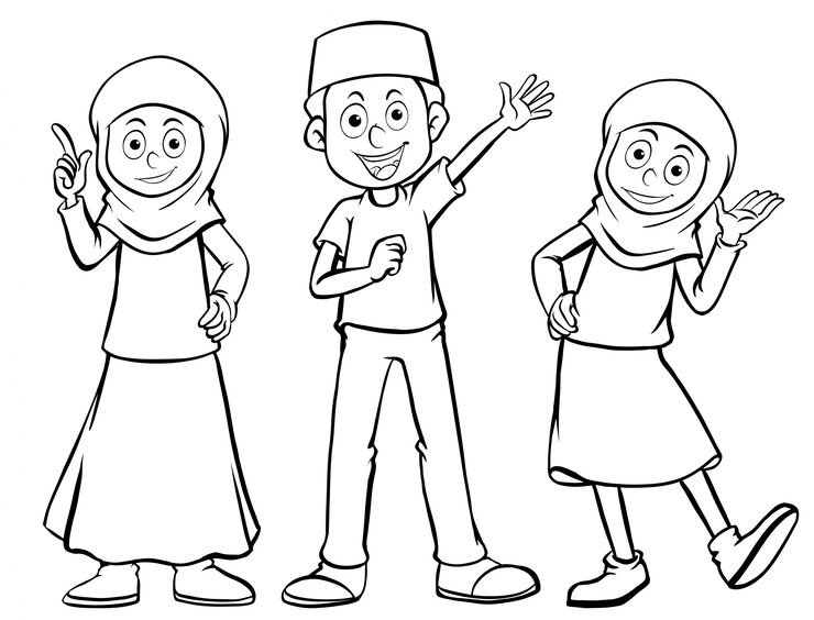 Three Muslim Characters With Happy Face 1308 3083