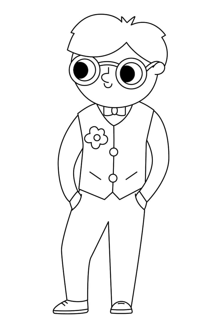 Vector Black White Bridegroom Illustration Cute Outline Boy Glasses Vest Wedding Ceremony Line Icon Cartoon Marriage Guest Elegant Man Coloring Page Cute Gentleman Smart Suitxa 150240 6150