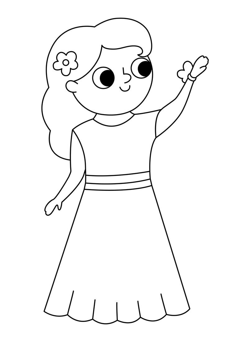 Vector Black White Bridesmaid Illustration Cute Line Girl Dress With Flower Hair Wedding Ceremony Icon Cartoon Marriage Guest Elegant Woman Coloring Page Cute Lady Smart Outfitxa 150240 6125