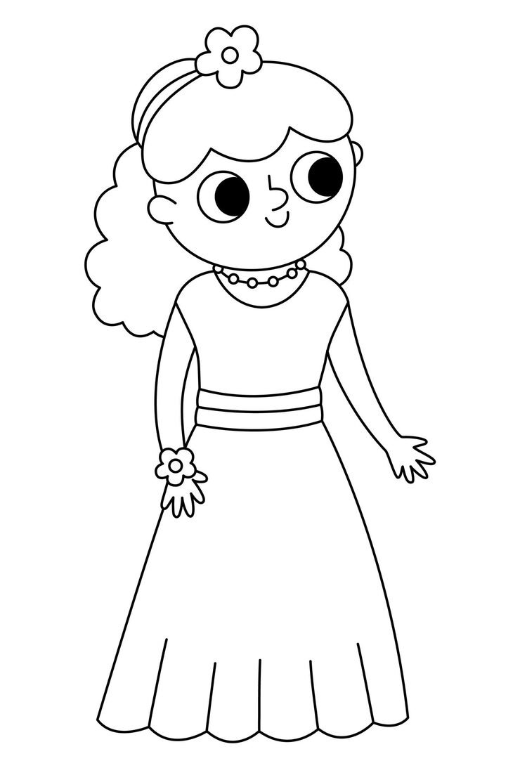 Vector Black White Bridesmaid Illustration Cute Line Girl Dress With Flower Hair Wedding Ceremony Icon Cartoon Marriage Guest Elegant Woman Coloring Page Cute Lady Smart Outfitxa 150240 6143