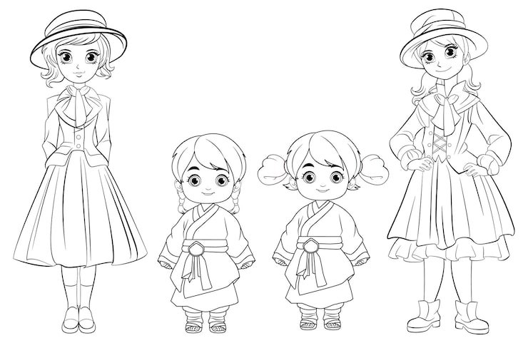 Vintage Traditional Girls Fashion Illustration 1308 169523