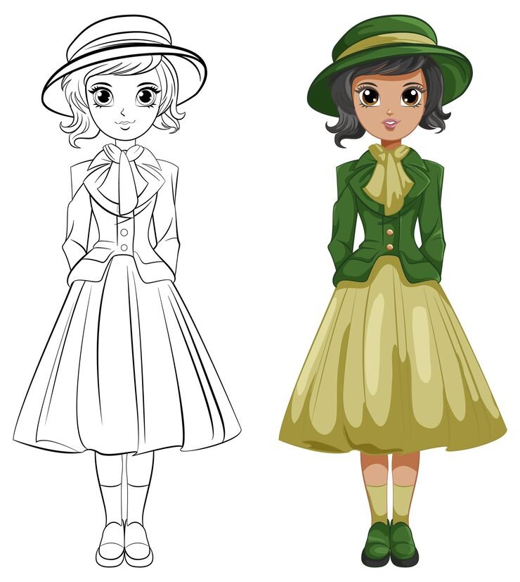 Vintage Victorian Girl Colouring Page 1308 146393