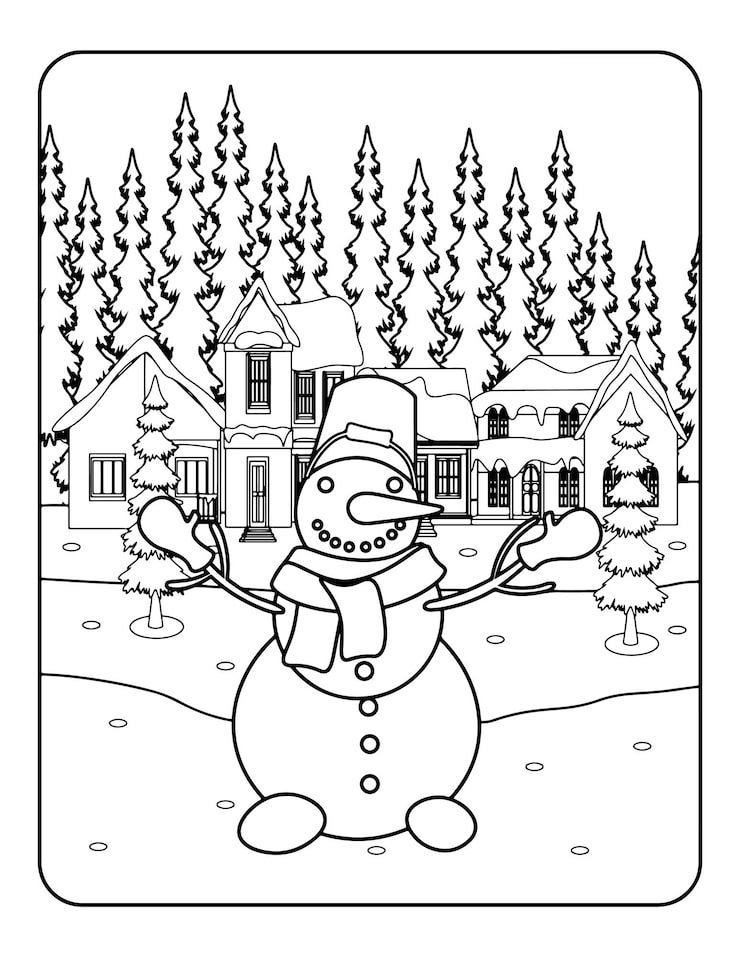 Winter Vector Illustration Template Black White Kids Background Pattern Coloring Book 627432 2468